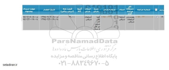 مزایده ، مزایده کلیه آهن آلات