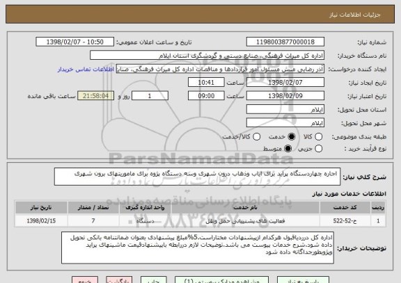 استعلام  اجاره چهاردستگاه پراید برای ایاب وذهاب درون شهری وسه دستگاه پژوه برای ماموریتهای برون شهری