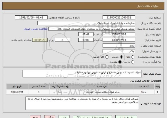 استعلام اجرای تاسیسات برقی مجتمع و فراوری دارویی ابوغویر دهلران