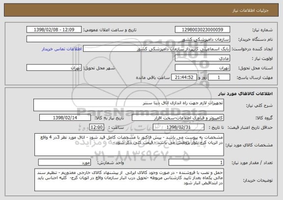 استعلام تجهیزات لازم جهت راه اندازی اتاق دیتا سنتر 