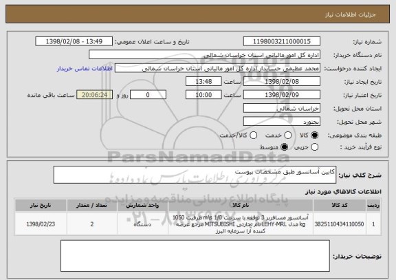 استعلام کابین آسانسور طبق مشخصات پیوست