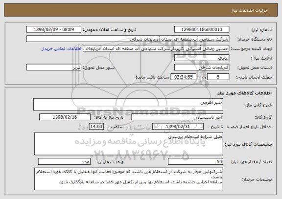 استعلام شیر اهرمی