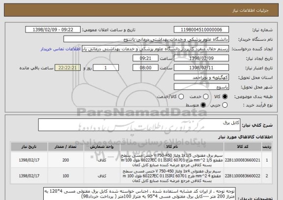 استعلام کابل برق 