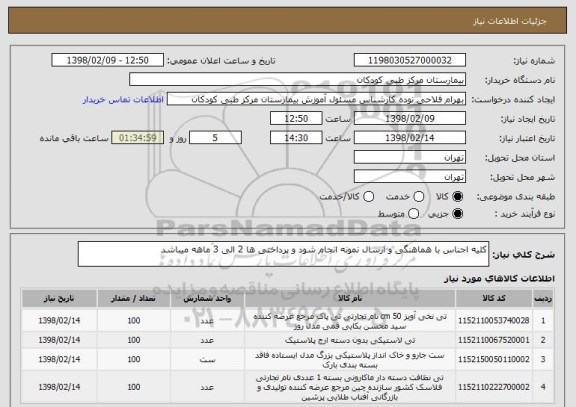 استعلام کلیه اجناس با هماهنگی و ارسال نمونه انجام شود و پرداختی ها 2 الی 3 ماهه میباشد