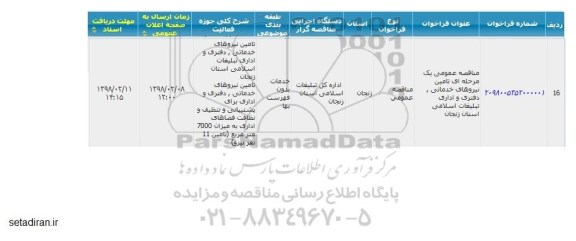 مناقصه عمومی, مناقصه  تامین نیروهای خدماتی، دفتری و اداری 