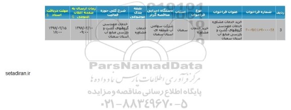 مناقصه, مناقصه خرید خدمات مشاوره خدمات مهندسی گروههای گشت و بازرسی منابع آب