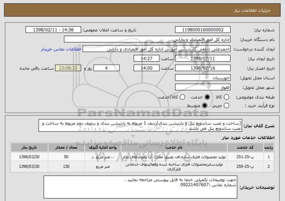 استعلام (ساخت و نصب ساندویچ پنل و پارتیشن بندی)ردیف 1 مربوط به پارتیشن بندی و ردویف دوم مربوط به ساخت و نصب ساندویچ پنل می باشد .