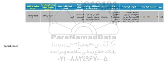 مناقصه عمومی, مناقصه تکمیل مدرسه 12 کلاسه 