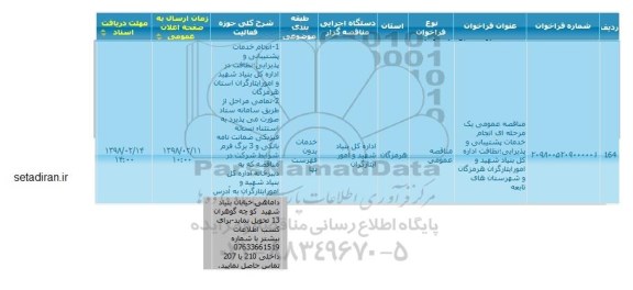 مناقصه عمومی, مناقصه  انجام خدمات پشتیبانی و پذیرایی، نظافت 