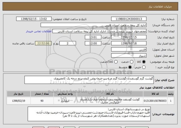 استعلام گوشت گرم گوسفندی-گوشت گرم مرغ-پنیر-خرما-روغن کنجد-برنج درجه یک کامفیروزی