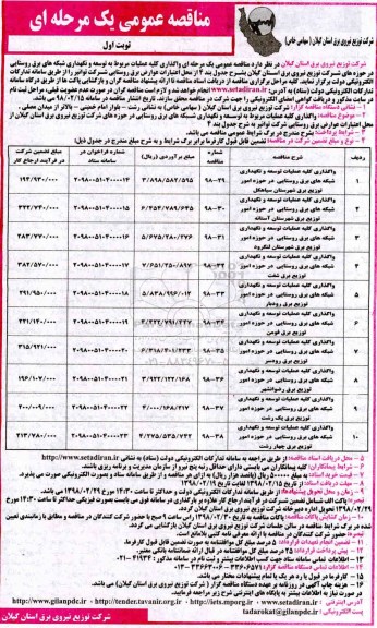 ﻿مناقصه عمومی , مناقصه واگذاری کلیه عملیات توسعه و نگهداری شبکه های برق ... 