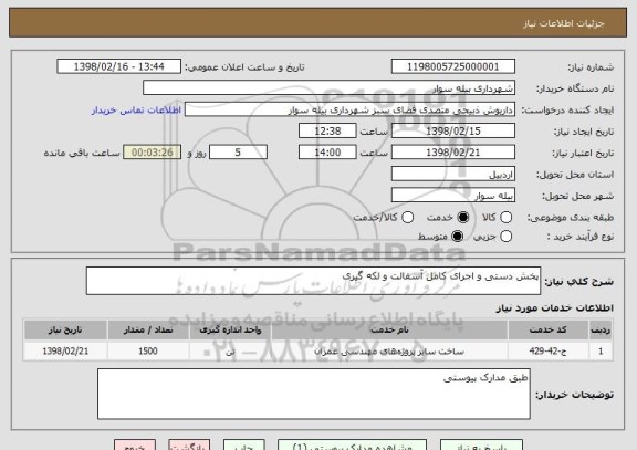 استعلام پخش دستی و اجرای کامل آسفالت و لکه گیری 