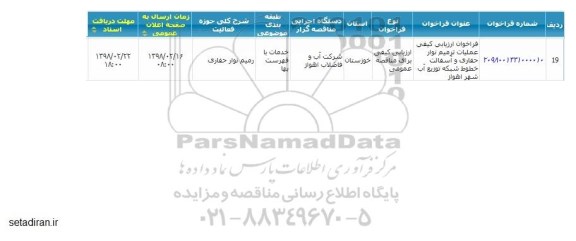 مناقصه  ترمیم نوار حفاری و آسفالت