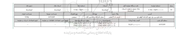 مزایده,مزایده محل کارخانه و ماشین آلات صنعتی