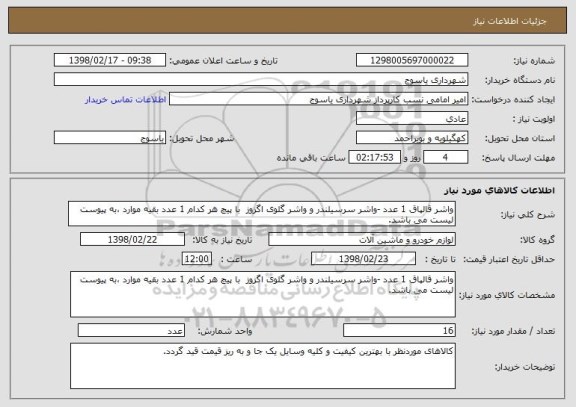 استعلام واشر قالپاق 1 عدد -واشر سرسیلندر و واشر گلوی اگزوز  با پیچ هر کدام 1 عدد بقیه موارد ،به پیوست لیست می باشد.