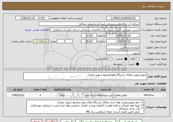 استعلام حفرو تجهیز چاهک ایستگاه پمپاژمجتمع شهید چمران 