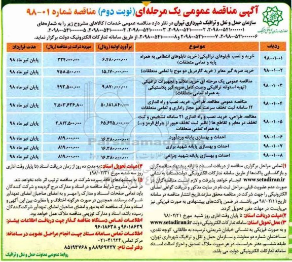 مناقصه ، مناقصه خرید و نصب تابلوهای ترافیکی ... نوبت دوم 