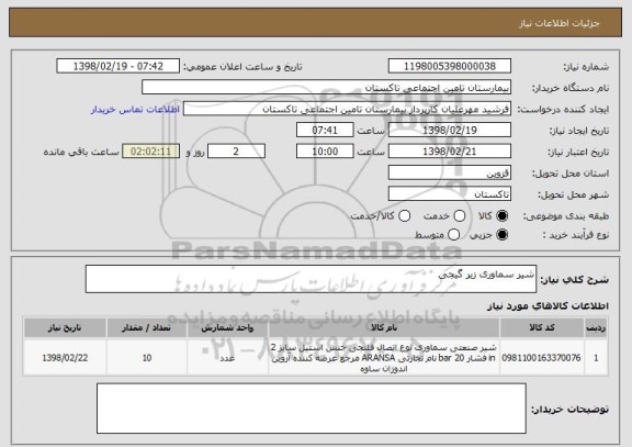 استعلام شیر سماوری زیر گیجی