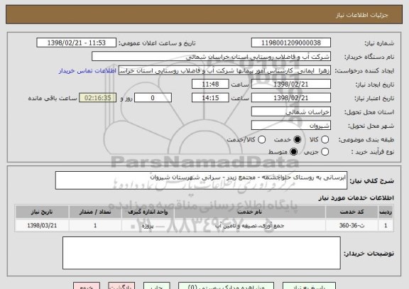 استعلام ابرسانی به روستای حلواچشمه - مجتمع زیدر - سرانی شهرستان شیروان 