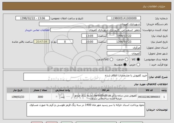 استعلام خرید کفپوش با مشخصات اعلام شذه