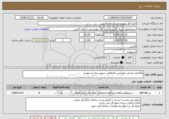 استعلام واگذاری خدمات اورژانس اجتماعی شهرستان استهبان