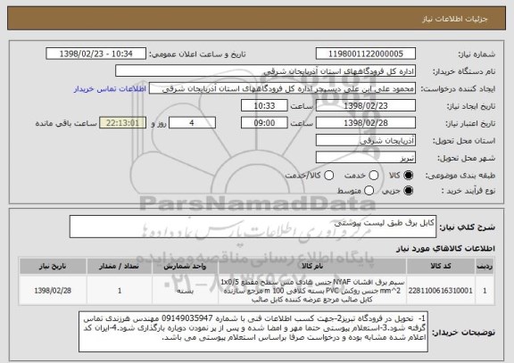 استعلام کابل برق طبق لیست پیوستی