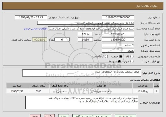 استعلام اجرای آسفالت تعدادی از روستاهای رامیان