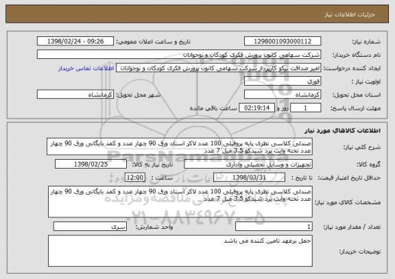 استعلام صندلی کلاسی نظری پایه پروفیلی 100 عدد لاکر استاد ورق 90 چهار عدد و کمد بایگانی ورق 90 چهار عدد تخته وایت برد شیدکو 3.5 میل 7 عدد