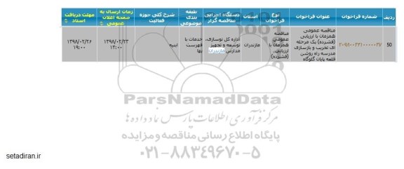 مناقصه عمومی, مناقصه تخریب و بازسازی مدرسه راه روشن