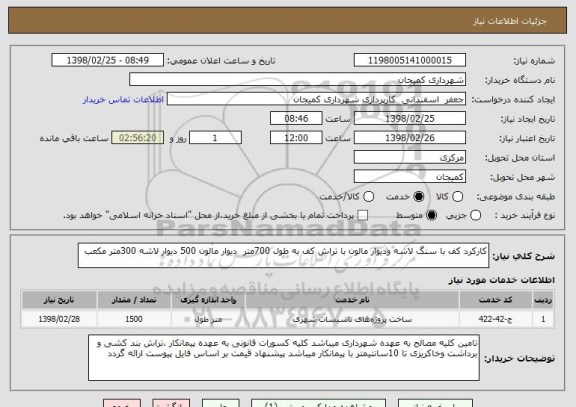 استعلام کارکرد کف با سنگ لاشه ودیوار مالون با تراش کف به طول 700متر  دیوار مالون 500 دیوار لاشه 300متر مکعب