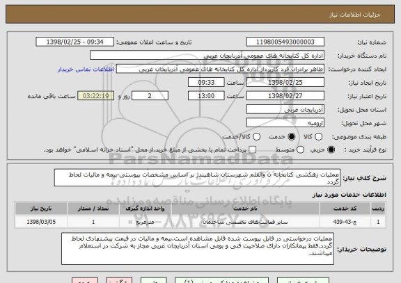 استعلام عملیات زهکشی کتابخانه ن والقلم شهرستان شاهیندژ بر اساس مشخصات پیوستی-بیمه و مالیات لحاظ گردد