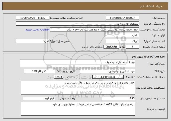 استعلام زرشک دانه اناری درجه یک