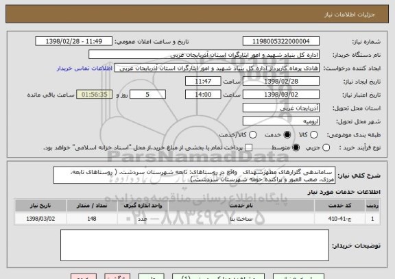 استعلام  ساماندهی گلزارهای مطهرشهدای   واقع در روستاهای: تابعه شهرستان سردشت. ( روستاهای تابعه، مرزی، صعب العبور و پراکنده حومه شهرستان سردشت.)