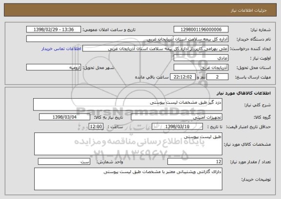 استعلام دزد گیر طبق مشخصات لیست پیوستی