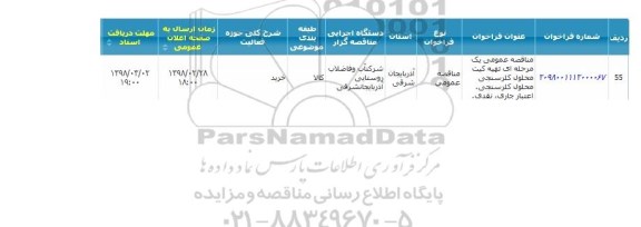 مناقصه تهیه کیت محلول کلرسنجی