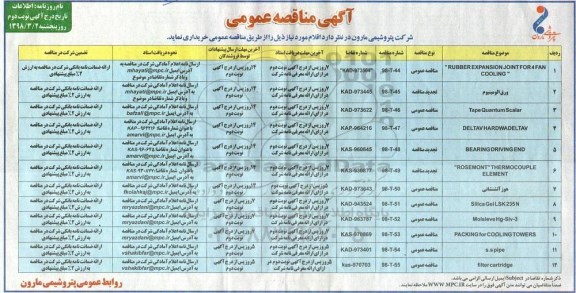 مناقصه, مناقصه RUBBER EXPANSION JOINT FOR 4 FAN COOLING...  - نوبت دوم 