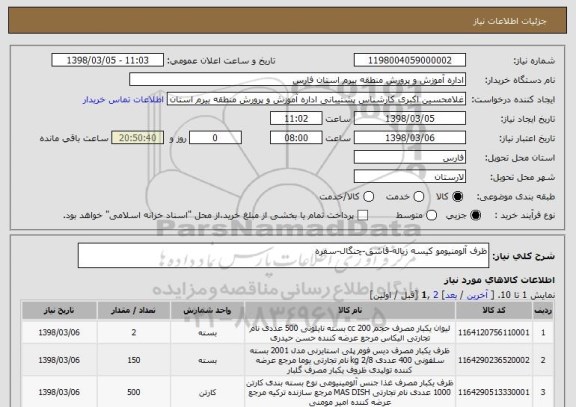 استعلام ظرف آلومنیومو کیسه زباله-قاشق-چنگال-سفره