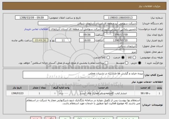 استعلام بریده جراید و گزارش ها منتشره در نشریات محلی