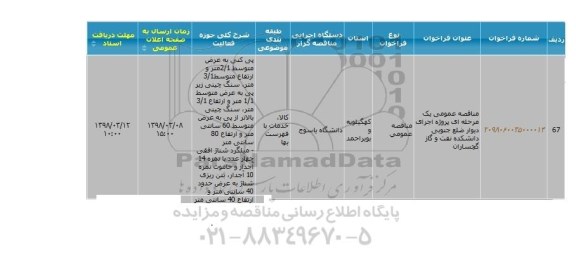 مناقصه ، مناقصه  پروژه اجرای دیوار ضلع جنوبی دانشکده