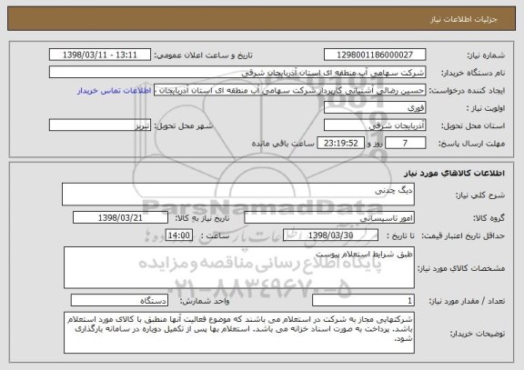 استعلام دیگ چدنی