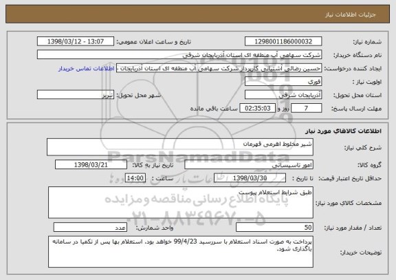 استعلام شیر مخلوط اهرمی قهرمان