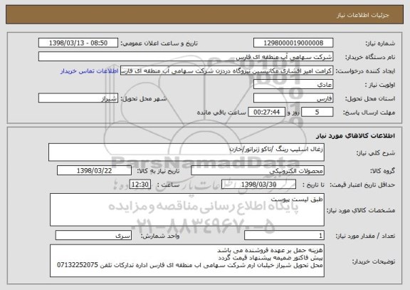 استعلام زغال اسلیپ رینگ /تاکو ژنراتور/خازن