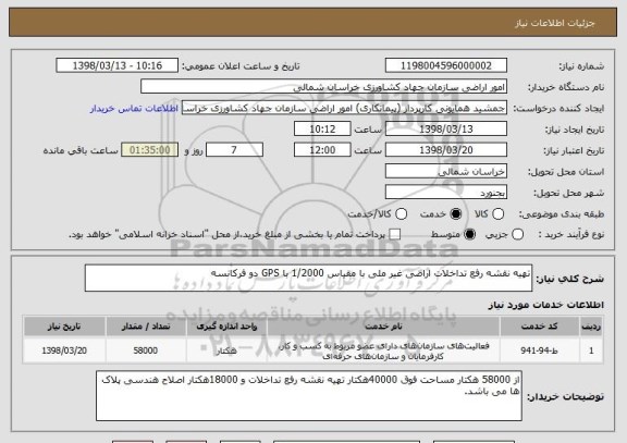 استعلام تهیه نقشه رفع تداخلات اراضی غیر ملی با مقیاس 1/2000 با GPS دو فرکانسه