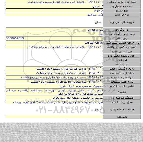 مناقصه انجام خدمات مالی واداری نواحی بهارستان ،سلیمانیه وافسریه براساس استانداردهای مالی واداری،قوانین مقرر