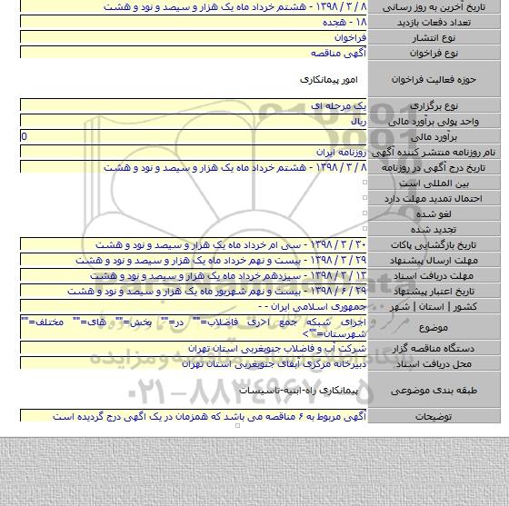 مناقصه اجرای شبکه جمع آوری فاضلاب