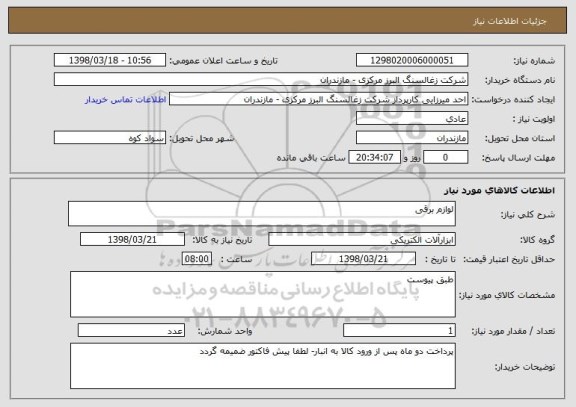 استعلام لوازم برقی