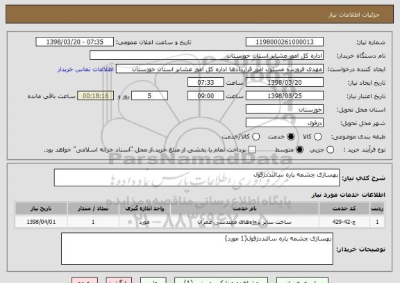 استعلام بهسازی چشمه پاره سالنددزفول