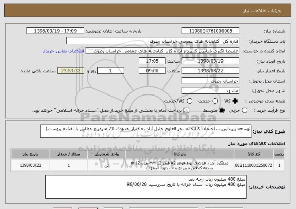 استعلام توسعه زیربنایی ساختمان کتابخانه بحر العلوم خلیل آباد به متراژ حدودی 70 مترمربع مطابق با نقشه پیوست)