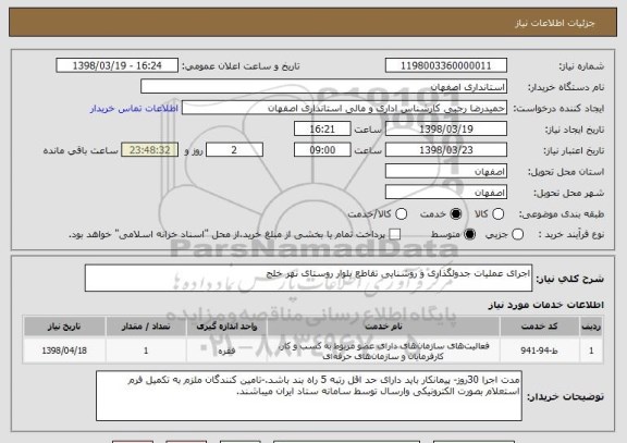 استعلام اجرای عملیات جدولگذاری و روشنایی تقاطع بلوار روستای نهر خلج