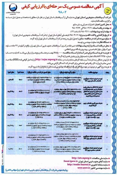 آگهی مناقصه عمومی , مناقصه تهیه و اجرای شبکه چمع آوری فاضلاب ....